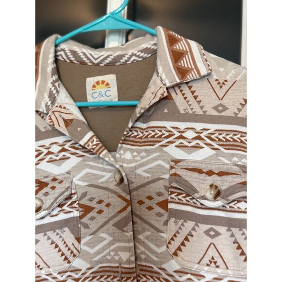 C&C California Shacket Women's Size XS Aztec Fleece Grey Tan White Button-Up - Picture 4 of 6
